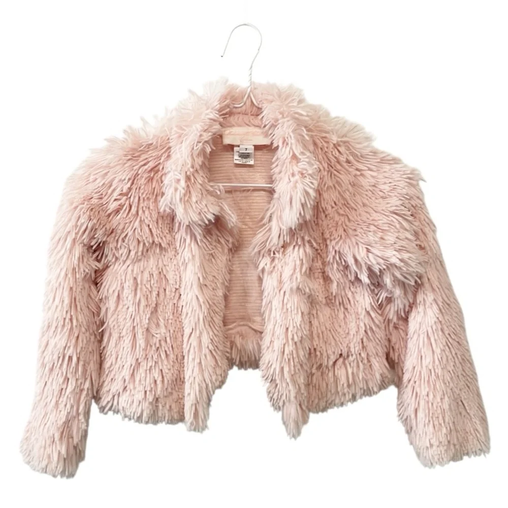 Mademoiselle Charlotte‎ Pink Faux Fur Cropped Jacket Girls Sz 7